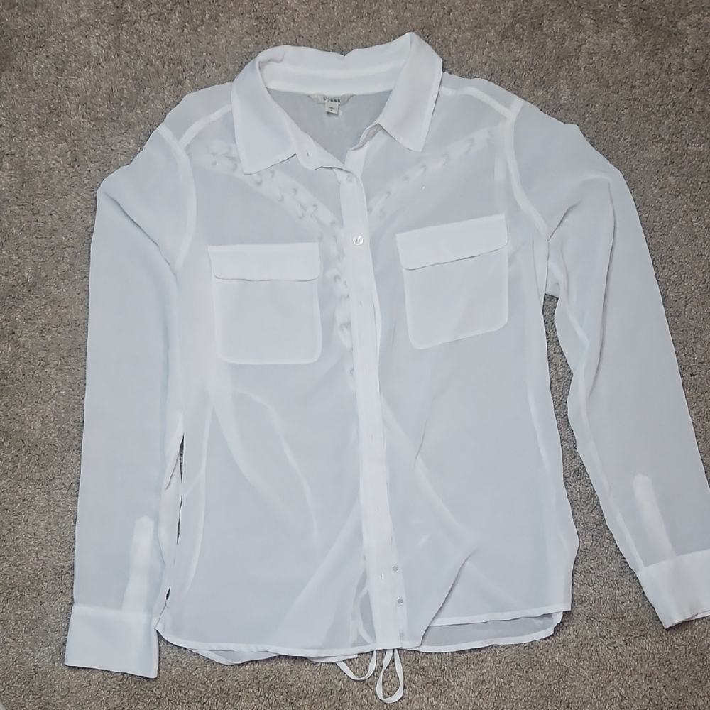 Guess White Notched Collar Button Down Shirt